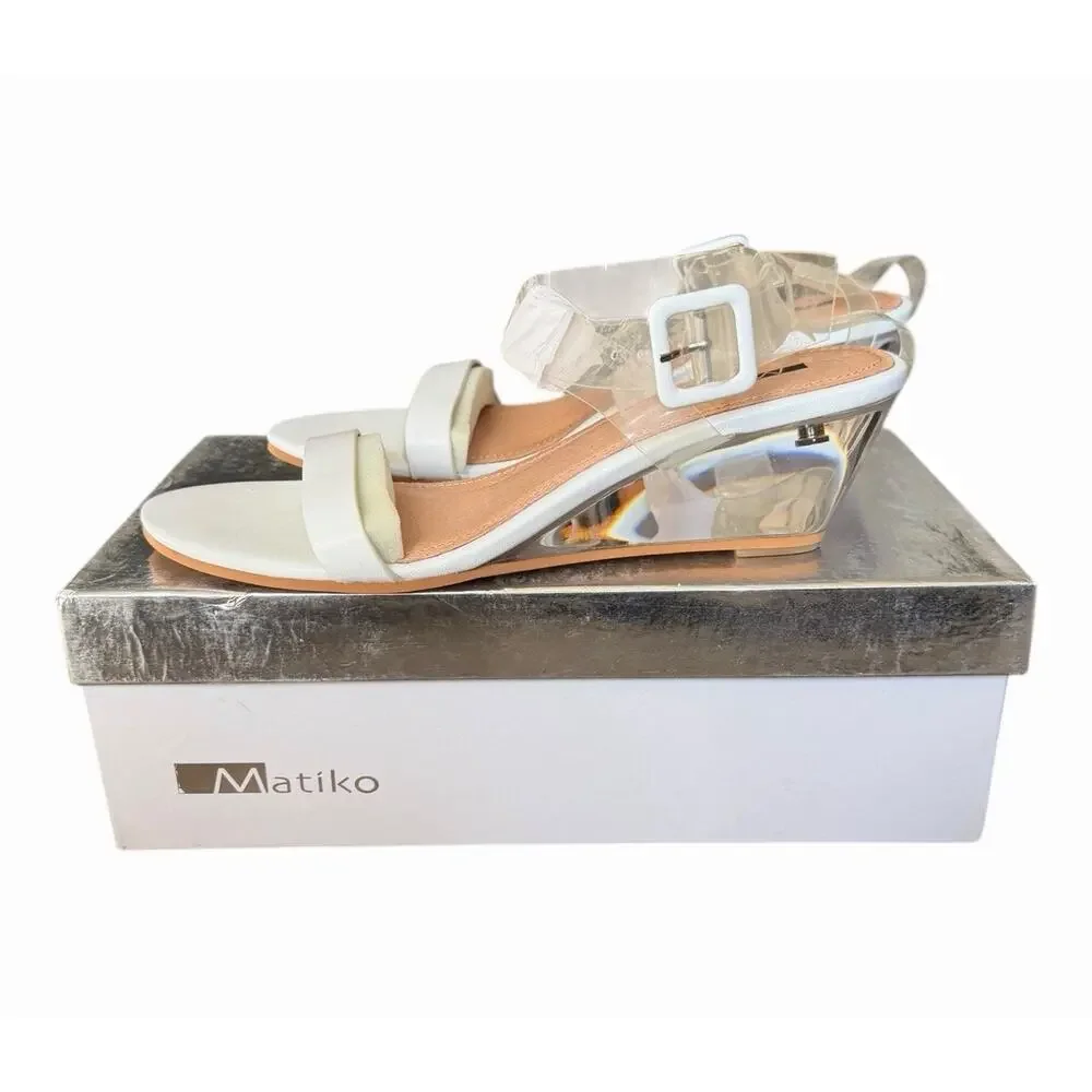 Matiko Heely Clear Vinyl White Lucite Wedge Sandals Women’s 39 NIB